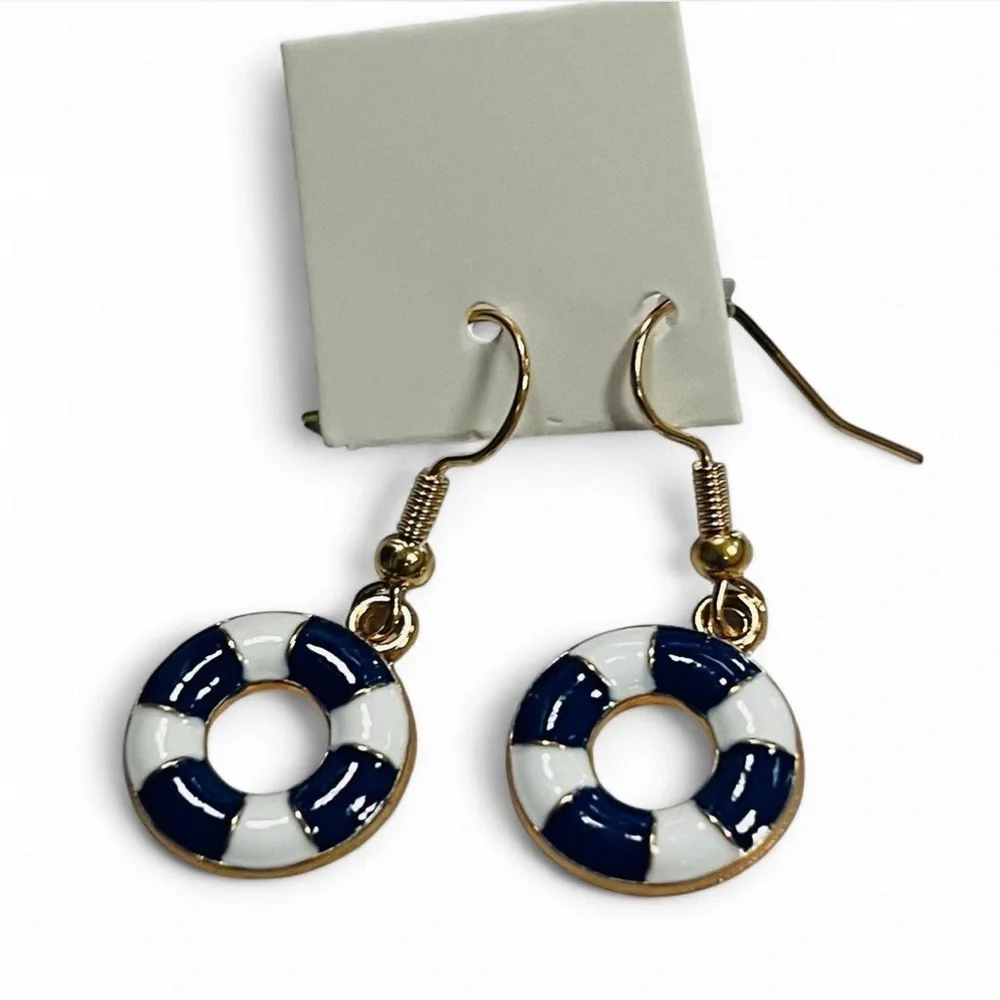 Nautical Gold and Blue Earrings - Picture 1 of 1